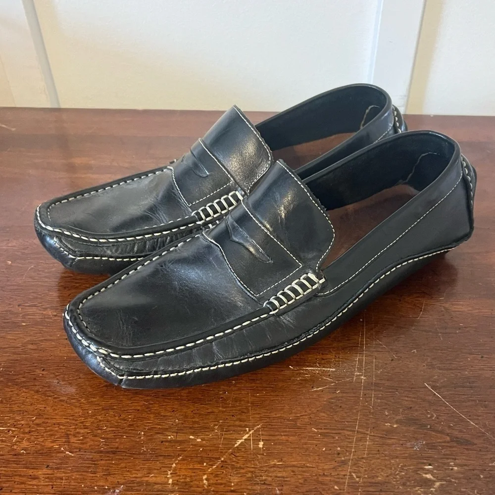 Clarks England Mens Shoe Size 9M Black Leather Driver Penny Loafers Comfort